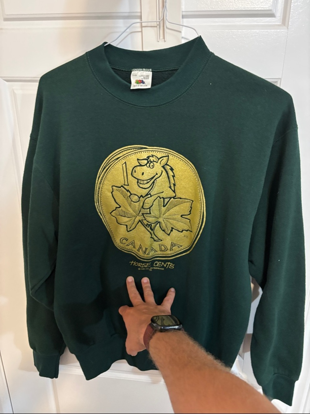 1992 Men's Dark Green Canada Horse Cents Graphic Sweatshirt